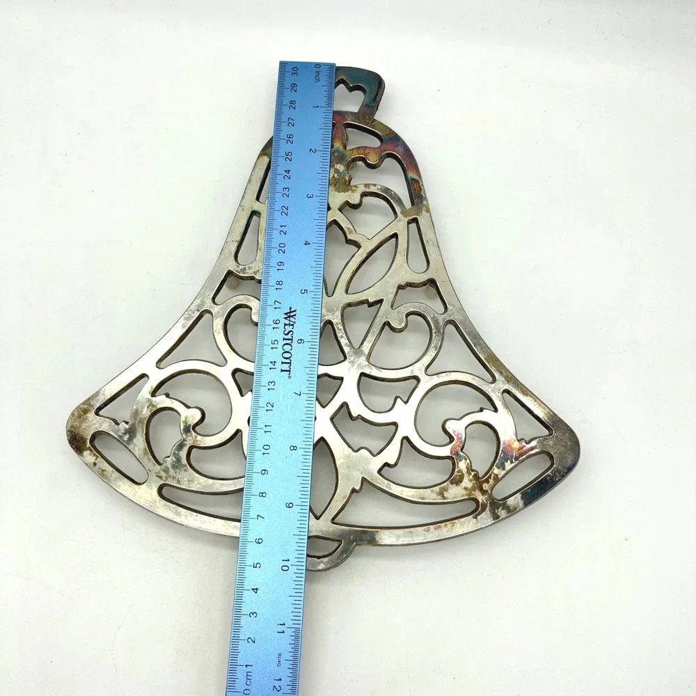 Vintage Bell Shaped Trivet Or Hot Pad Ornate Filigree‎ Metal Decor
